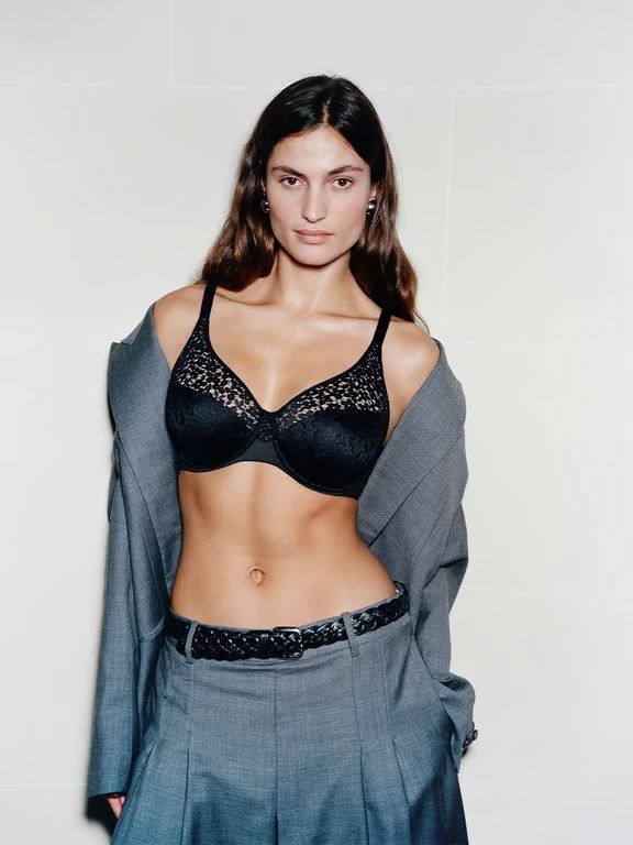 Chantelle Norah Comfort Underwire Bra Black Floral Lace Size 38E $88 NWT, France