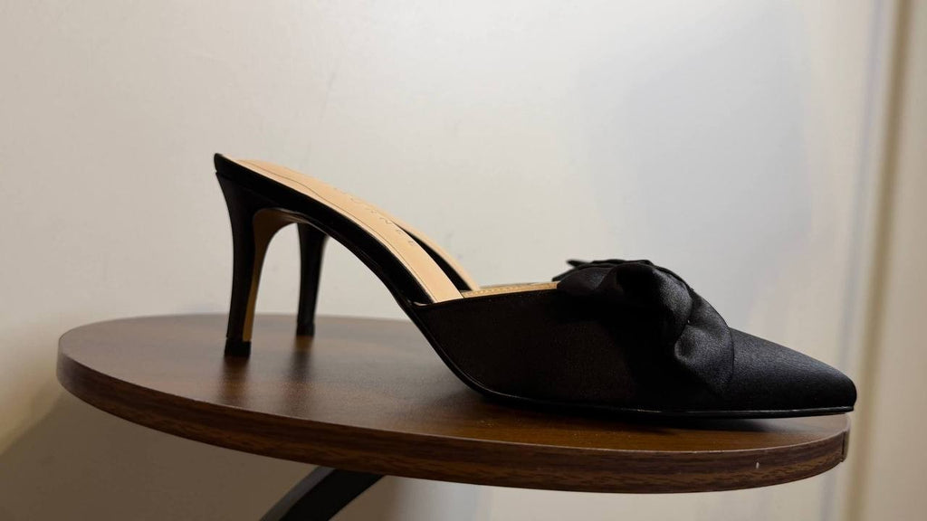 Journee Black Satin Tiarra Bow Heels 8.5M New in Box $93