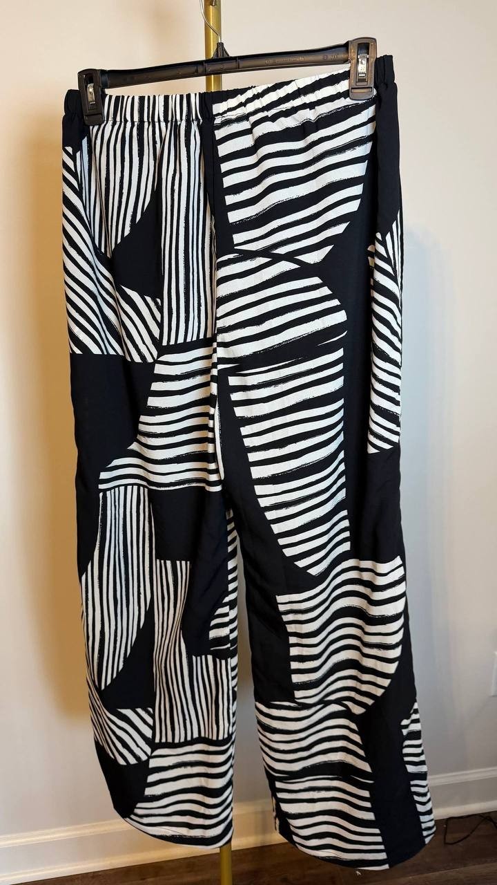 Gracia Black Mismatch Line Pattern Pajama Pants Size L Excellent Preowned