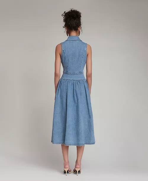 Avec Les Filles Spread Collar Snap-Front Midi Dress Satin Wash 8 NWOT $169