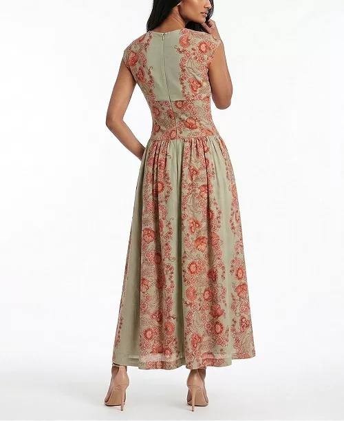 Taylor Women’s V‑Neck Floral A‑Line Dress Sage Coral 12 NWT $129