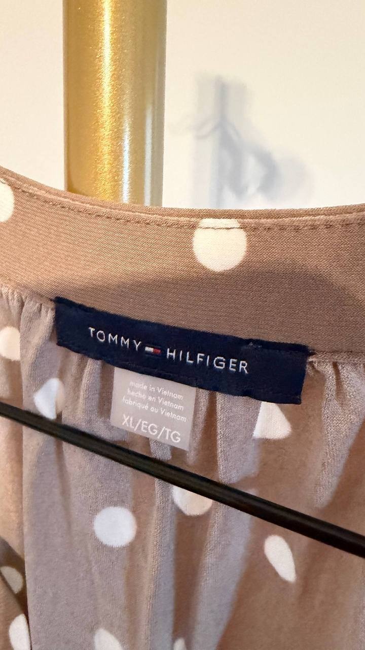 Tommy Hilfiger Dot‑Print Split‑Neck Flutter‑Sleeve Top XL $59 NWT