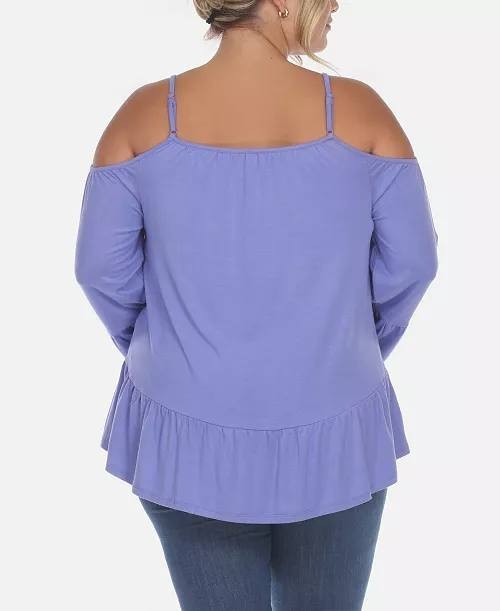 White Mark Women’s Cold Shoulder Ruffle Sleeve Top Purple 1XL $52 NWT