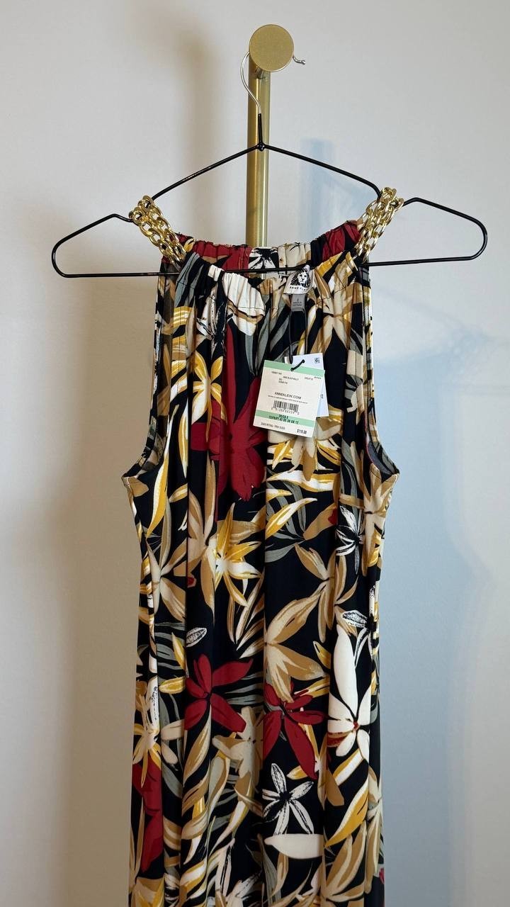 Anne Klein Women’s Printed Halter Midi Dress Black Multi Size 8 NWT $119