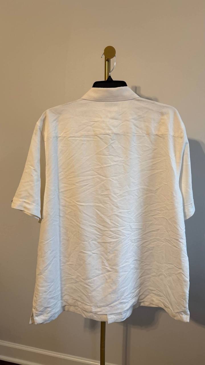 Cubavera Men’s Palm Print Jacquard Shirt White XXL $80 NWT Damaged