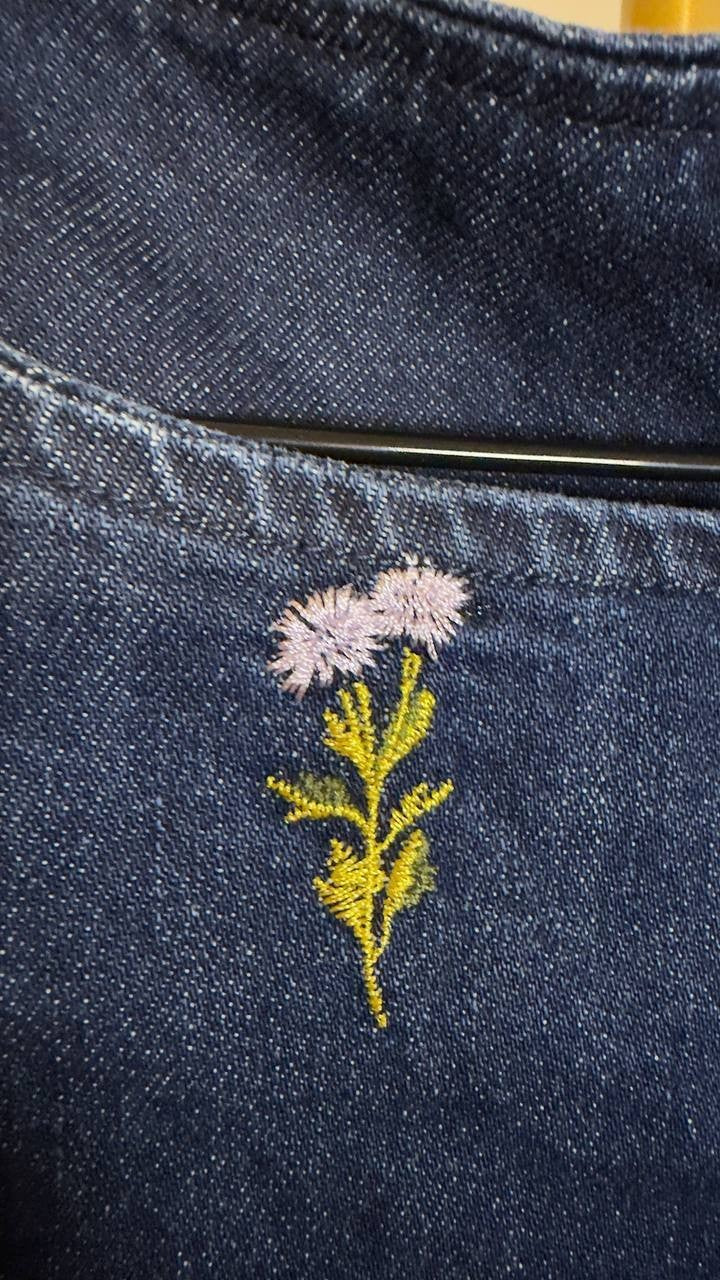 Avec Les Filles Embroidered Bubble Hem Denim Dress Monarch Botanical 8 NWT $138