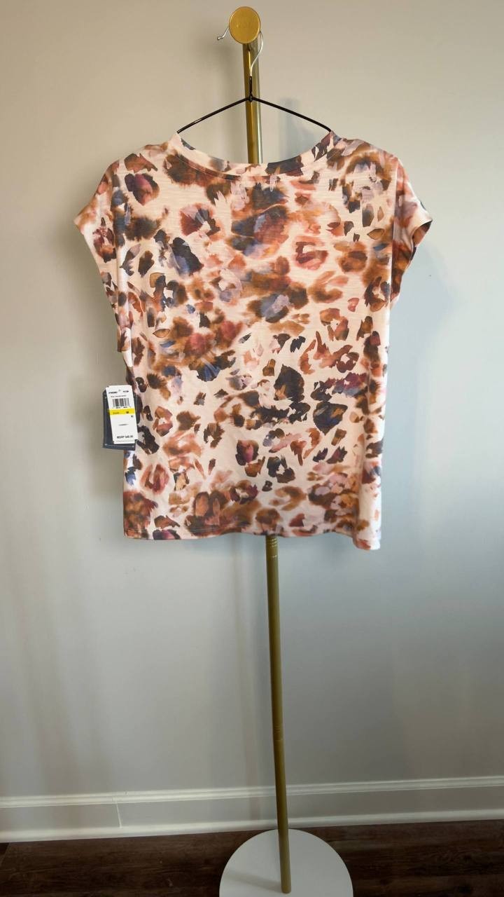 Democracy Knot‑Hem Cap‑Sleeve Printed Knit Top Summer1 M NWT $48