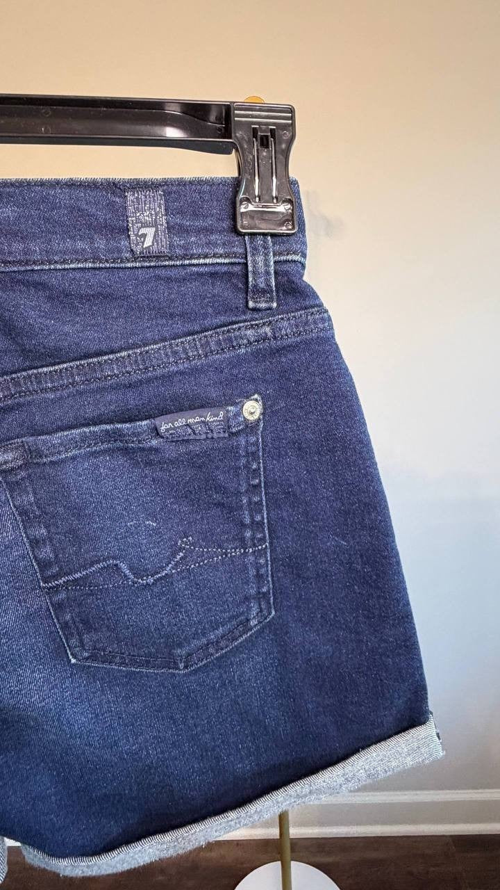 7 For All Mankind Mid‑Rise Roll Denim Shorts Blue 24 NWT $88