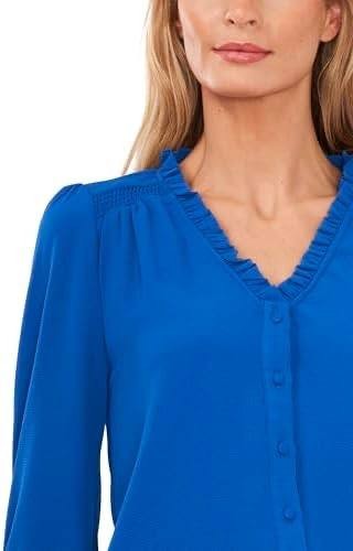 CeCe Women’s Ruffled Button‑Front 3/4‑Sleeve Blouse Royal Blue S NWT $69