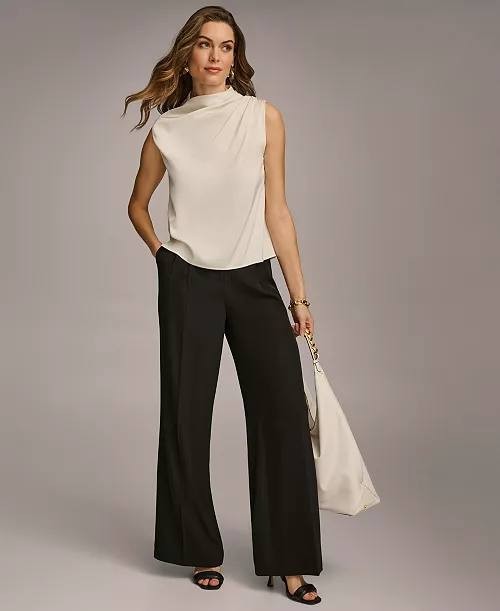 Donna Karan New York Women’s Draped High Neck Sleeveless Top Cream M NWT $69