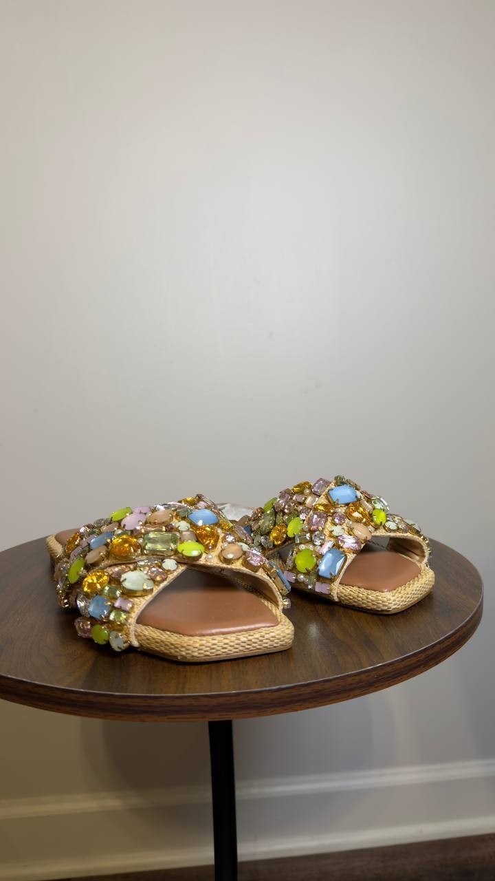 Steve Madden Slide Sandals Gold Multi 6 New $109.00