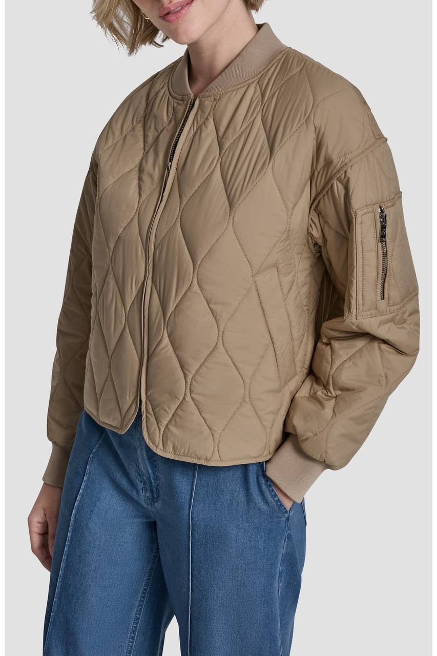 DKNY Quilted Bomber Jacket Travertine L NWT $149
