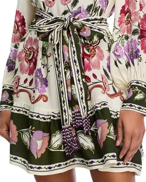 FARM Rio Rococo Long‑Sleeve Tiered Mini Dress White Multi M NWT $248