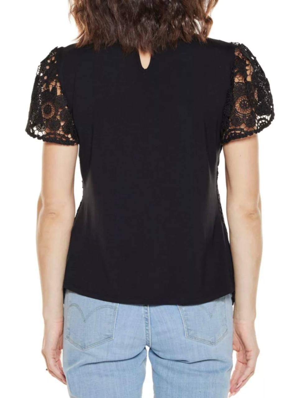 Belldini Women’s Lace‑Front Mock‑Neck Top Black L NWT $59