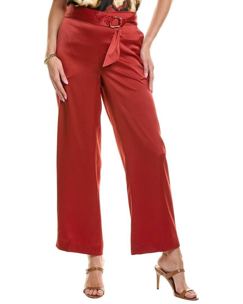 Anne Klein Pull-On High Rise Belted Wide Leg Satin Pants Red XL NWT $99