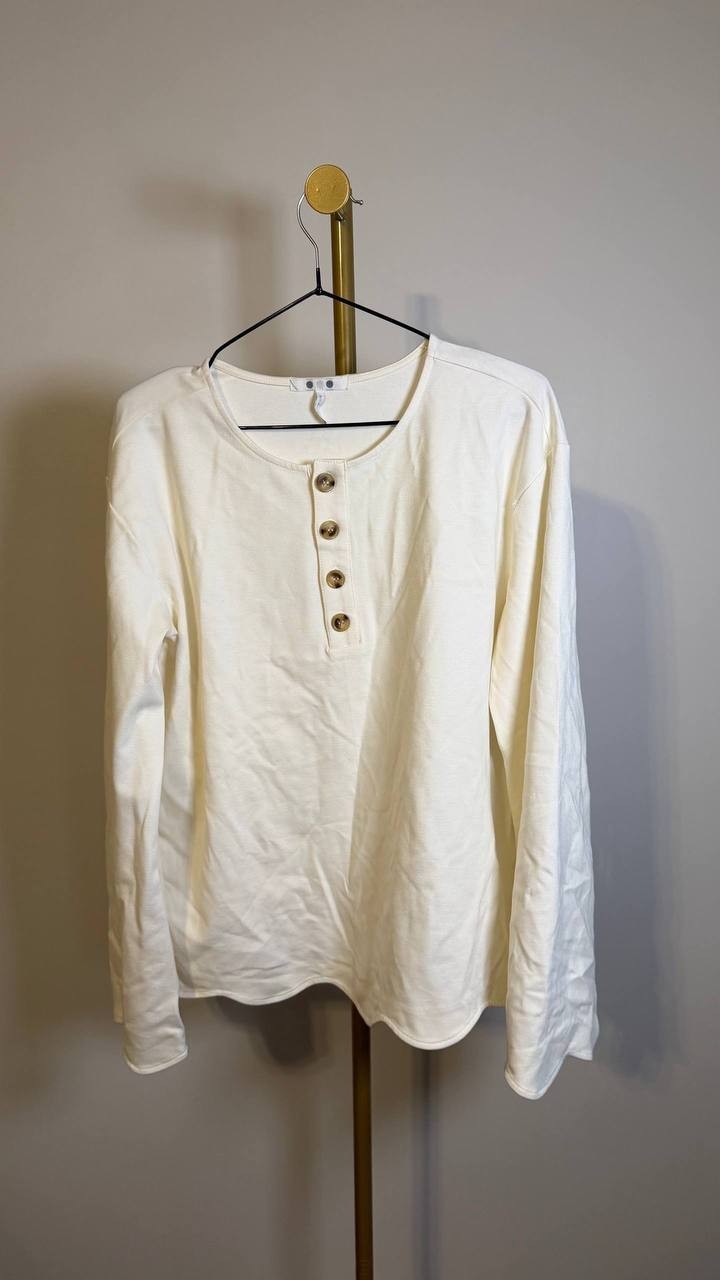 Three Dots Scalloped Bell Sleeve Henley Top White M $78 NWT