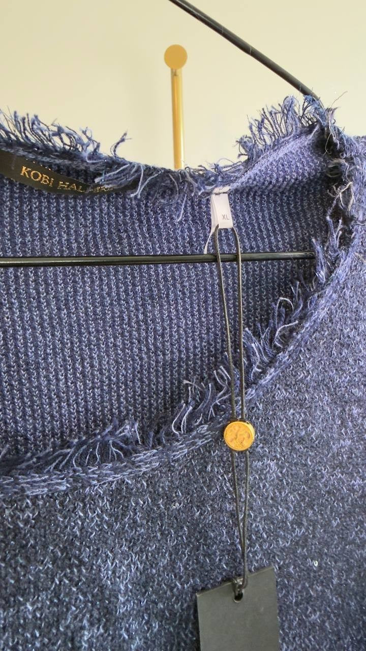 Kobi Halperin Kate Fringe Short Sleeve Sweater Navy XL NWT $298