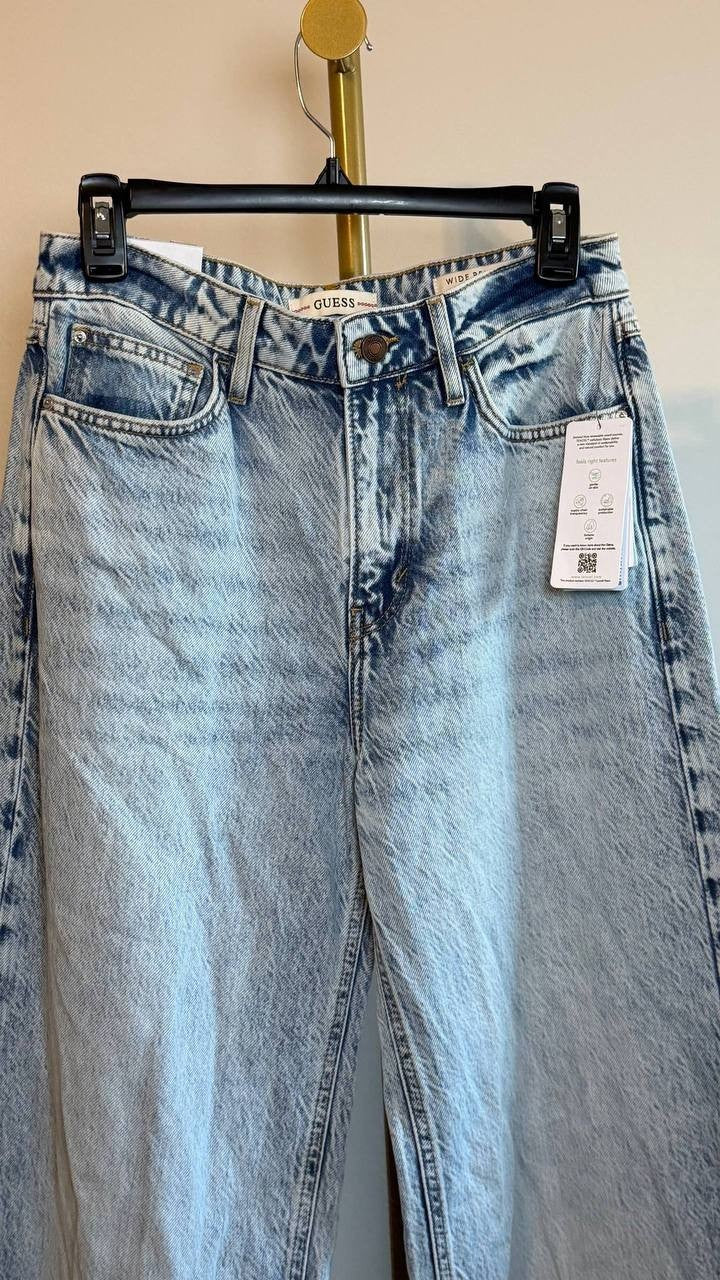 Guess Eco Bellflower Wide‑Leg Jeans Jersey Blue 27x32 NWT $118