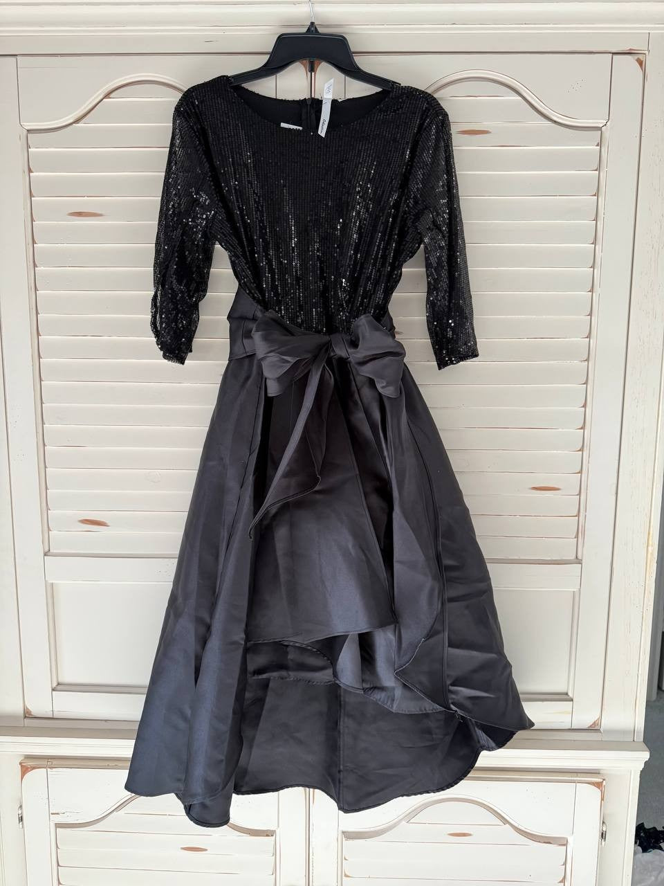 NY Collection Women's Black Sequin & Jacquard Hi-Low Holiday Dress Petite Sz PL