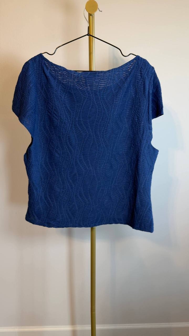DKNY Texture Knit Top Cadet Blue XL NWOT $69