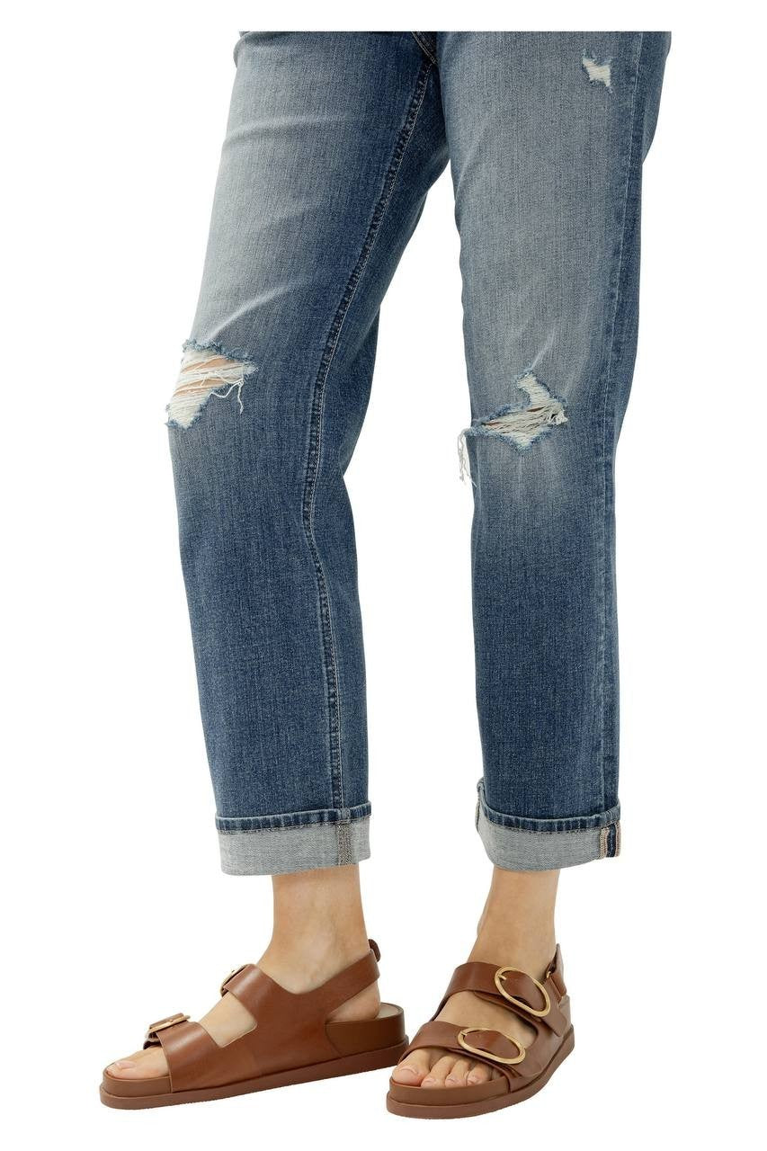 Silver Jeans Chelsea Ripped Boyfriend Straight Ankle Jeans Malabar 34 NWT $94