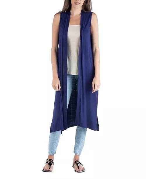 24seven Comfort Apparel Sleeveless Long Side-Slit Vest Navy L NWT $59.99