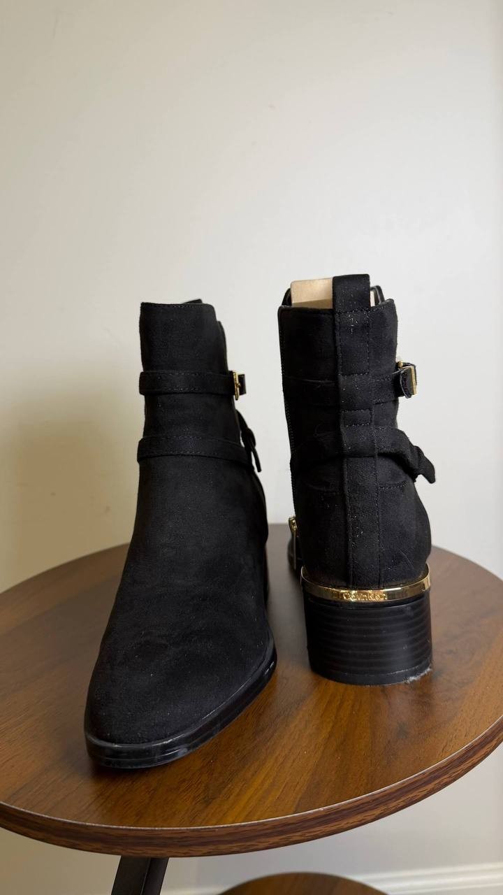 Calvin Klein Jasen Buckle Strap Block Heel Booties Black Women’s 5M