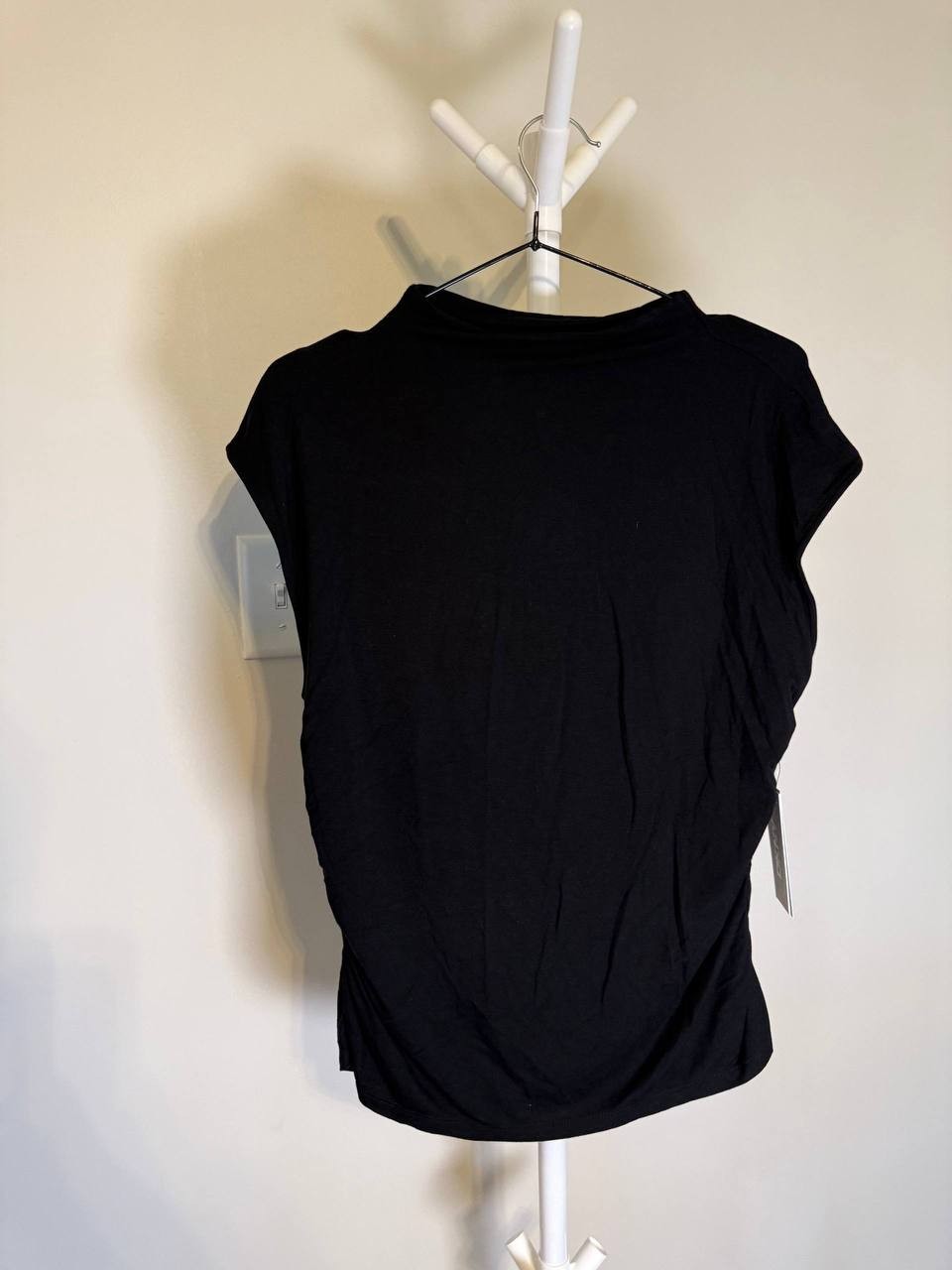 DKNY Mock‑Neck Sleeveless Side‑Ruched Top – PXL – Black – NWT – $49