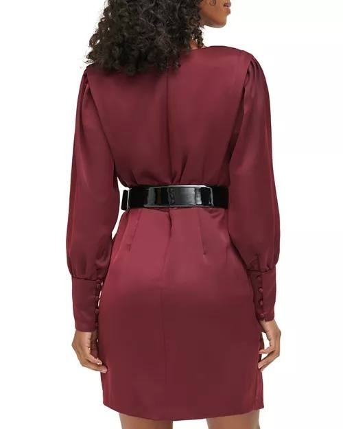 Karl Lagerfeld Paris Belted Satin Crepe Dress Burgundy Size 2 NWT $158