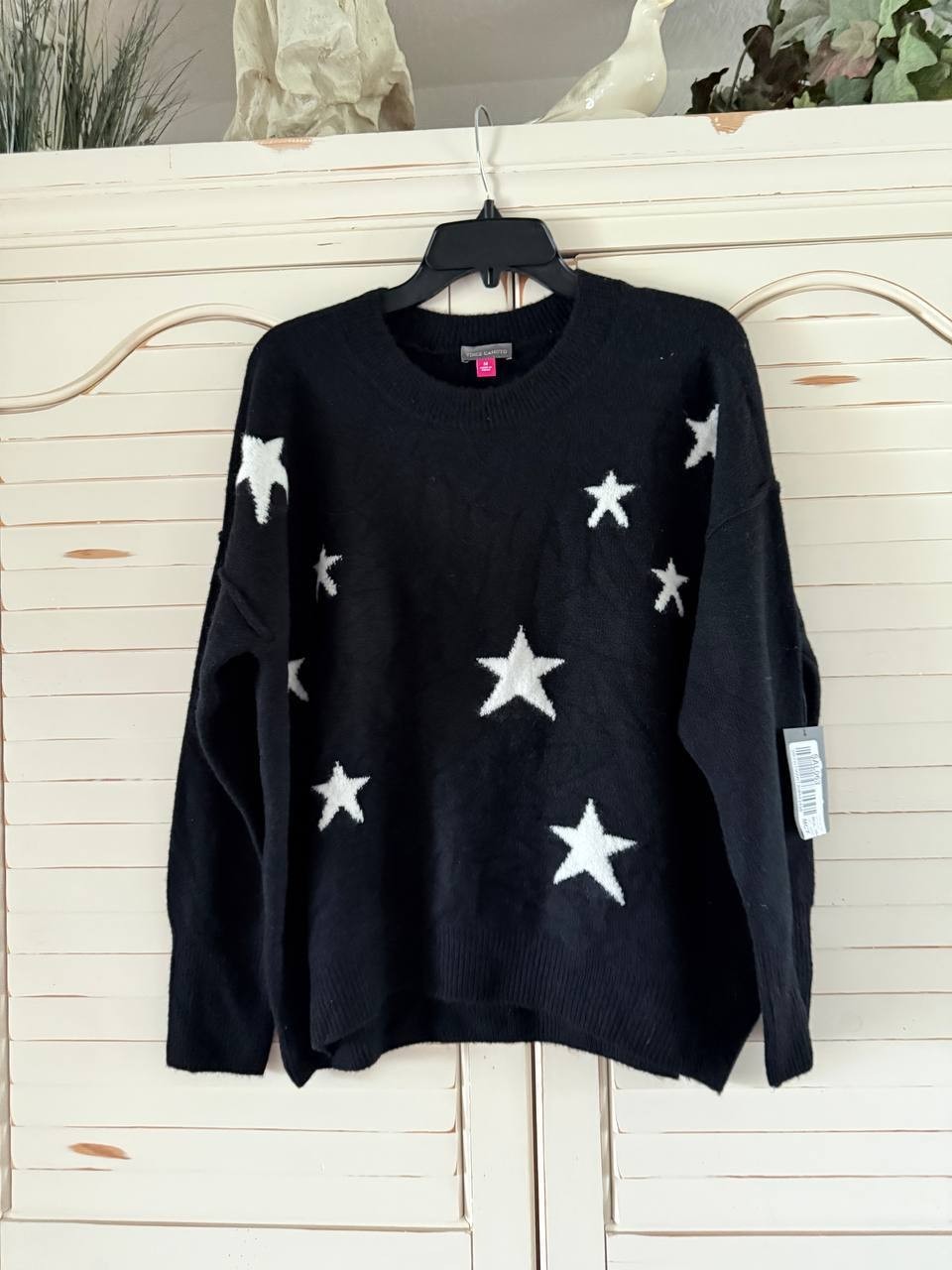 Vince Camuto Star Crewneck Sweater Black M, NWT - Intarsia Star Knit Casual