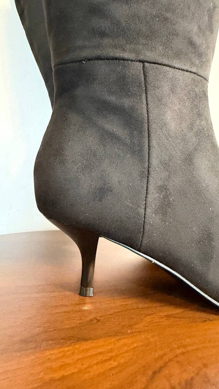 Nine West Havier Knee High Kitten Heel Boots Black 8M Wide Calf Textile $199 NWB