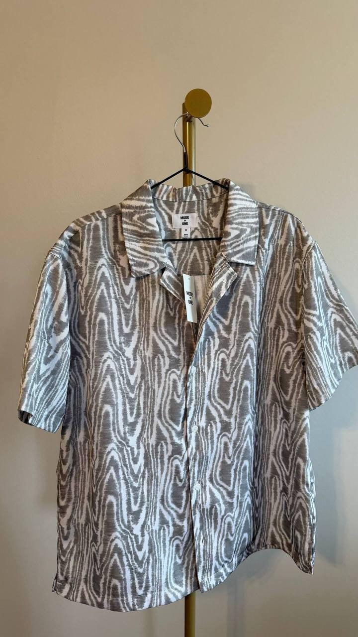 Mode of One Men’s Abstract Woodgrain Print Shirt Gray M $49.50 NWT