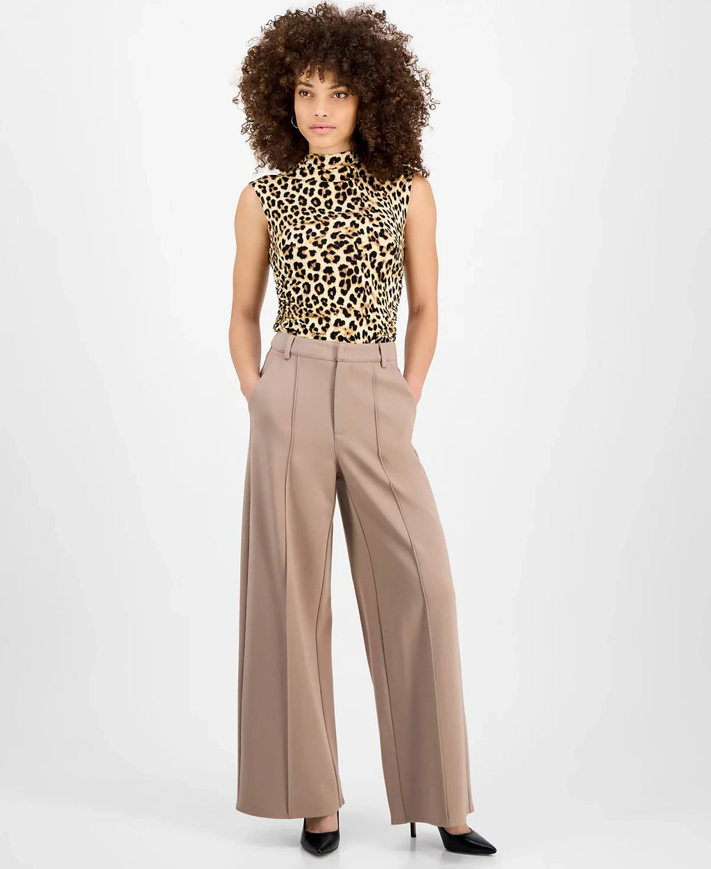 Bar III Petite Seamed Wide-Leg Ponté Pants Warm Ginger PM New With Tags