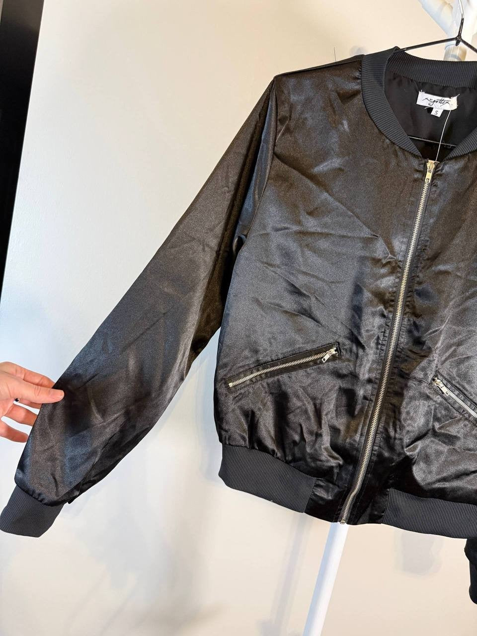 X by Gottex Satin Bomber Jacket – Black – Size 1 (Runs Small) – NWT – $39.99