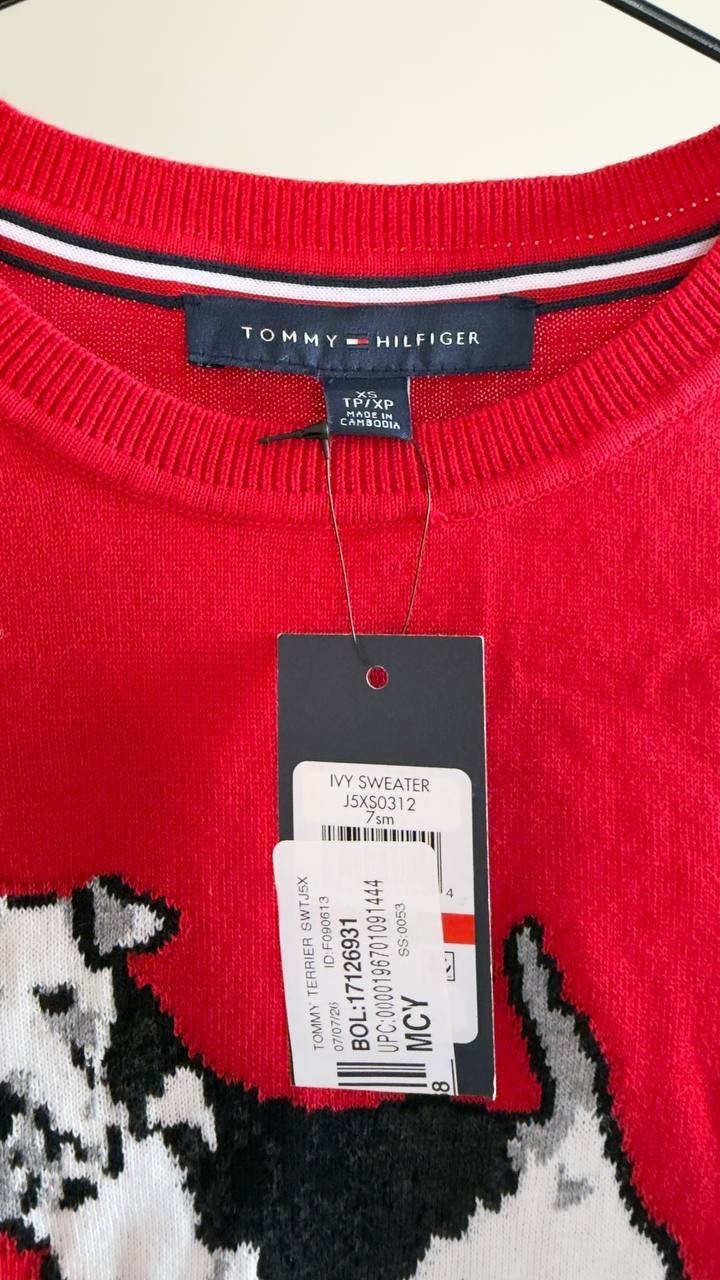 Tommy Hilfiger Cotton Terrier Crewneck Sweater Red XS NWT $69.50