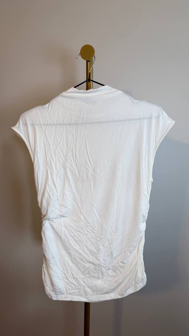 DKNY Short Sleeve Mock Neck Top White Cap Sleeve Stretch Size S Preowned $49