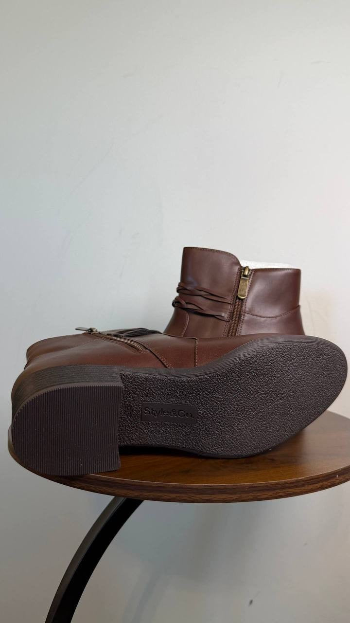 Style & Co Rubyyy Almond Toe Belt Booties Dark Roast 10M Man‑Made $79.90 NWB