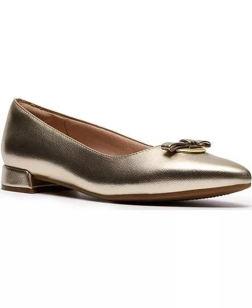 Clarks   Toe  Dress  Flats  Gold  Metallic  9W   New  With  Box  $100