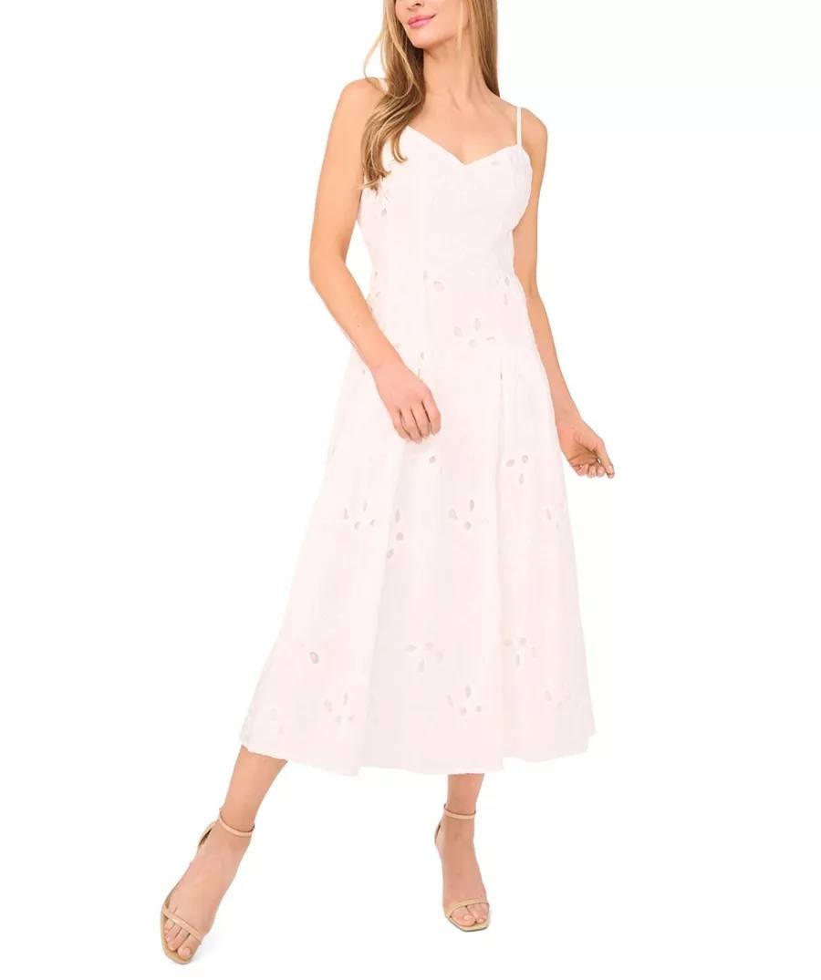 CeCe Embroidered A‑Line Maxi Dress White Size S NWT MSRP$139