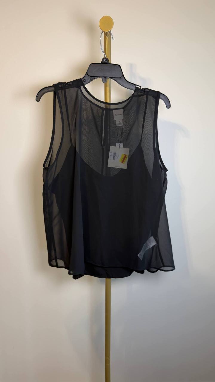 Calvin Klein Sheer Sleeveless Top Black L NWT $69