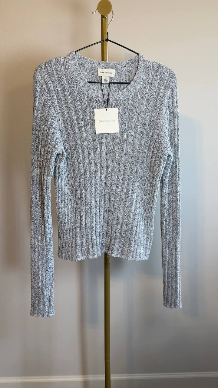 Calvin Klein Ribbed Long‑Sleeve Crewneck Sweater Sky Captain L/G NWT $119