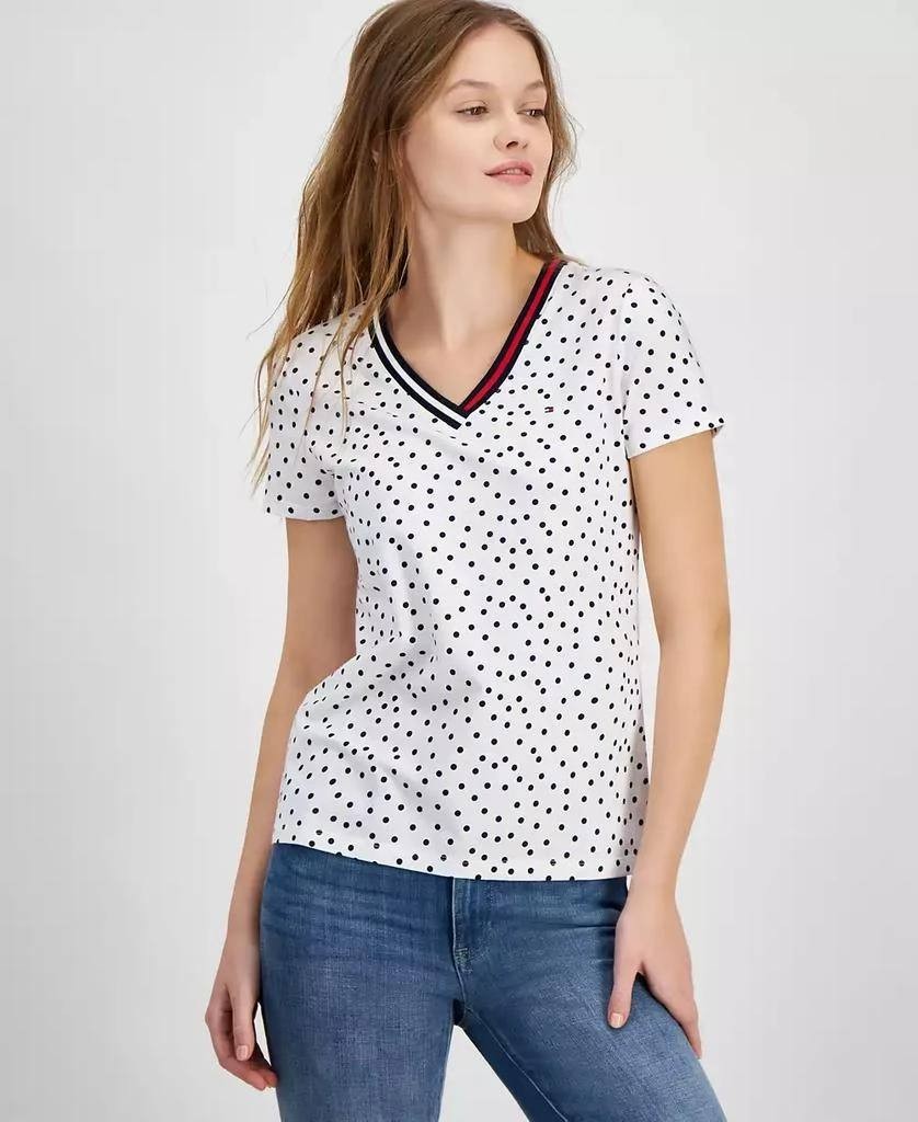 Tommy Hilfiger Dot-Print Signature V-Neck Top White Size S/P NWT $49.50