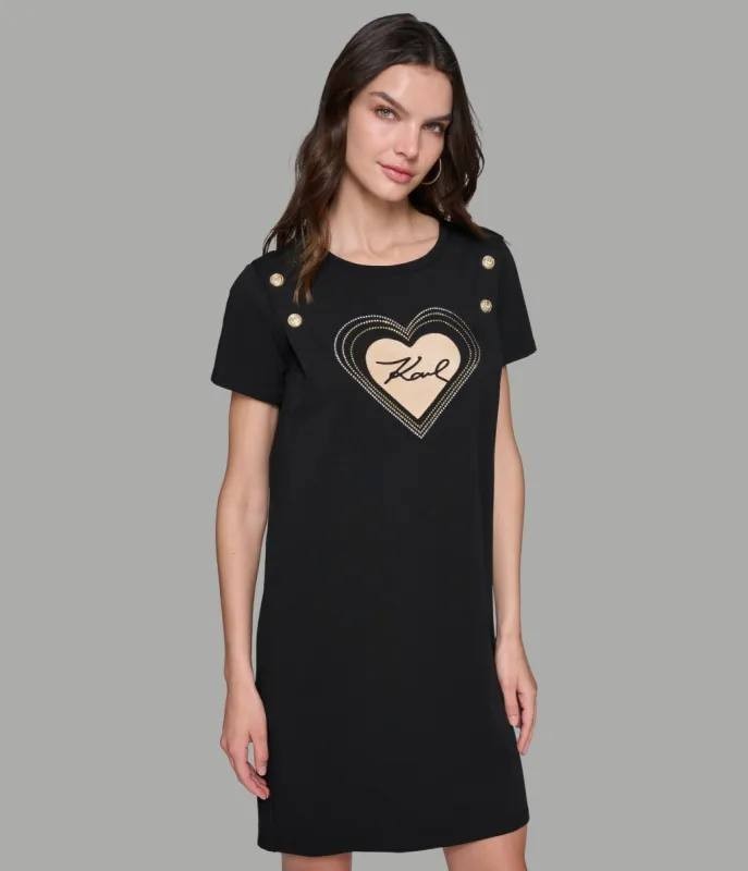 Karl Lagerfeld Paris Choupette Tee Dress w/ Buttons Black Size M NWT $99 – Chic