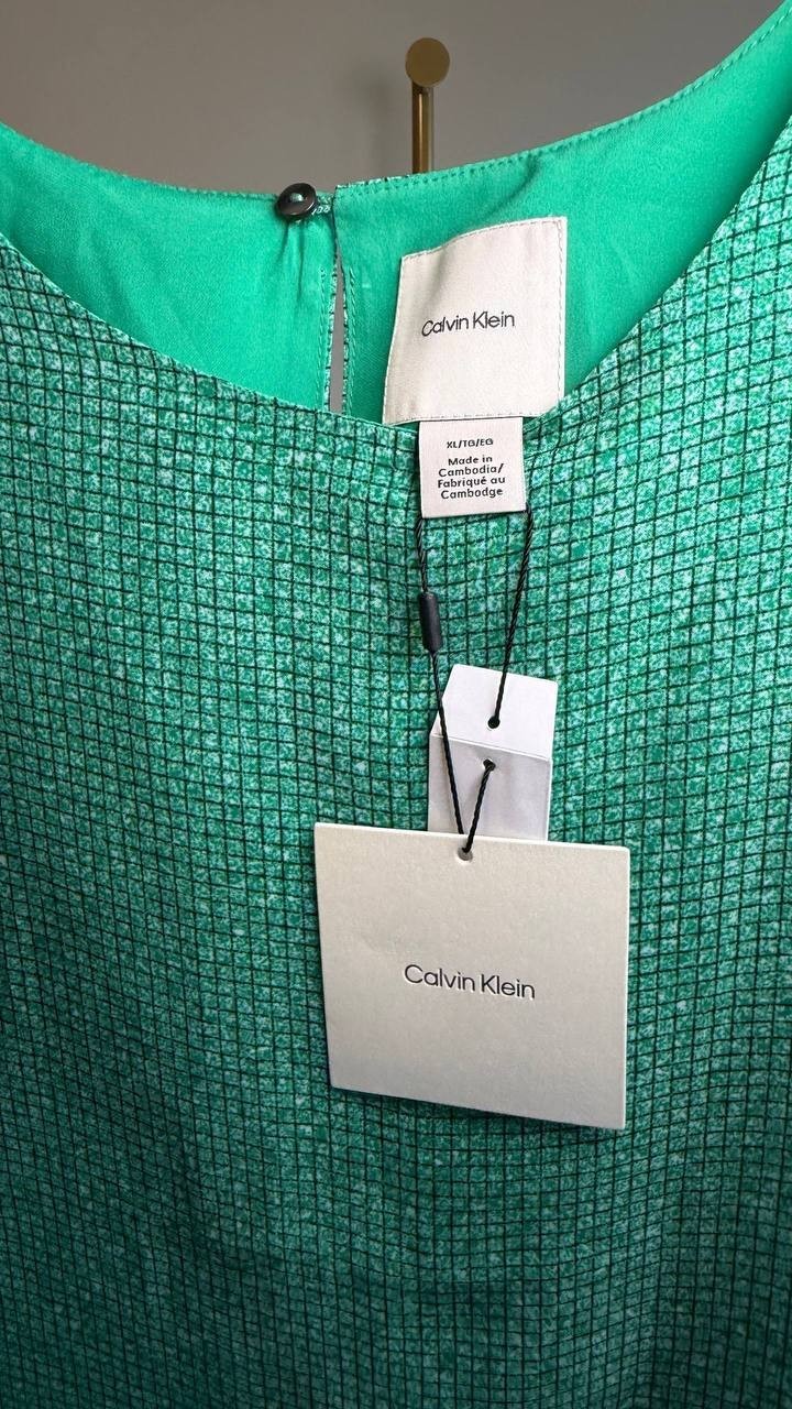 Calvin Klein Printed Chiffon Sleeveless Top Green XL NWT $79
