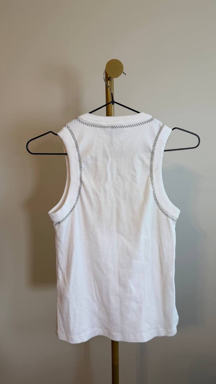 DKNY Rhinestone Trim Ribbed Tank Top White  Size PS NWOT needs washing