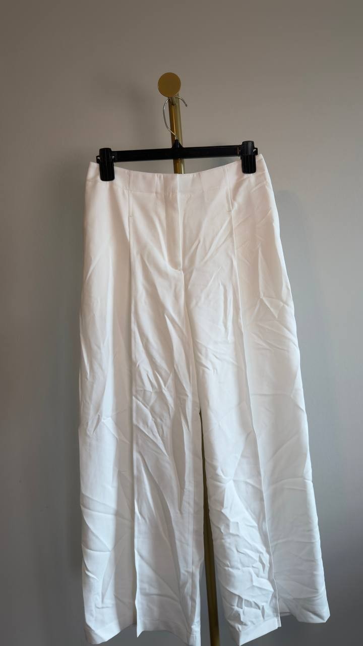 Theory Deep Pleat City Twill Wide‑Leg Pant 0 Ivory NWT $245