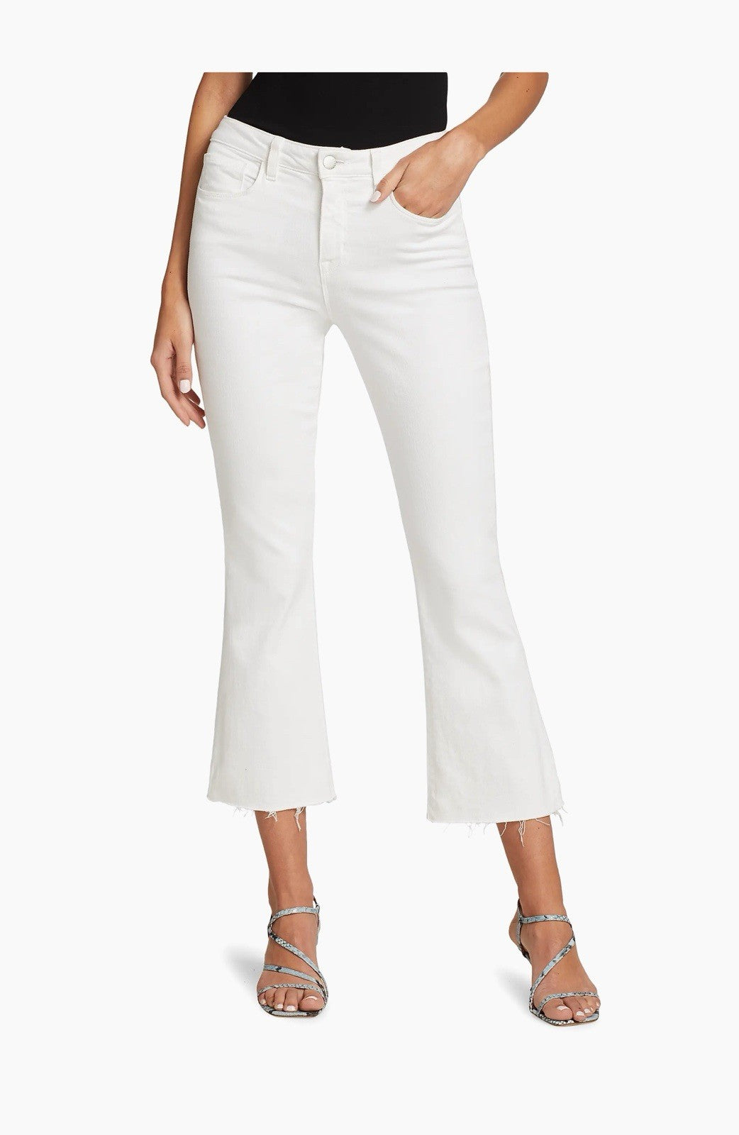 L’AGENCE Kendra Crop Flare Jeans White Coated, High-Rise, Size 25, NWT
