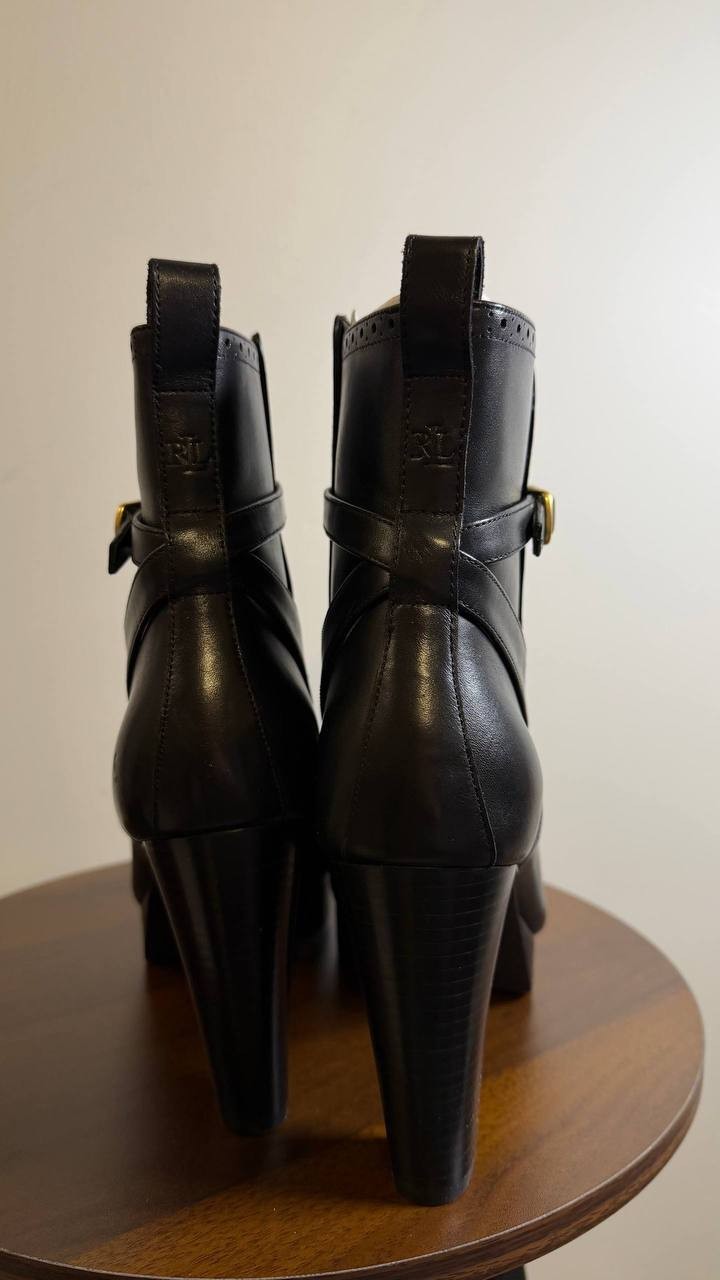 Lauren Ralph Lauren McKinsey Booties 11B Black Leather Brogue Strap NIB msrp$225