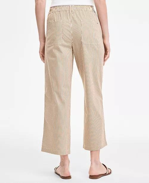 Tommy Hilfiger Striped Cropped Cotton Pants Womens Tannin Multi Size 12 NWT