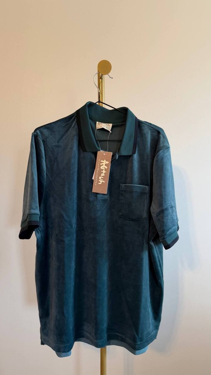 AGTAWH Men’s Classic Velour Polo Shirt Black L $98 NWT
